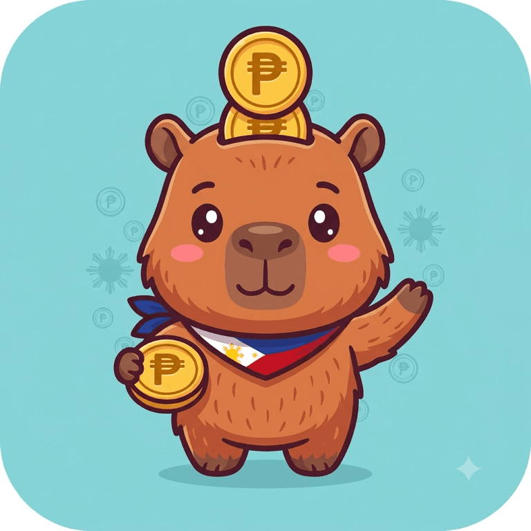 Sweldivide mascot waving while holding a peso coin